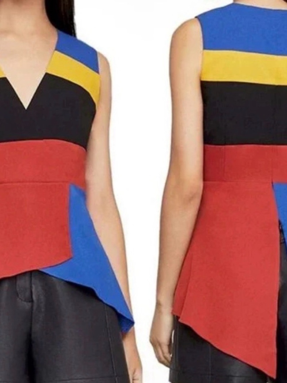 BCBGMaxAzria Asymmetrical Colorblock V-Neck Dress in Red, Blue, Yellow & Black
